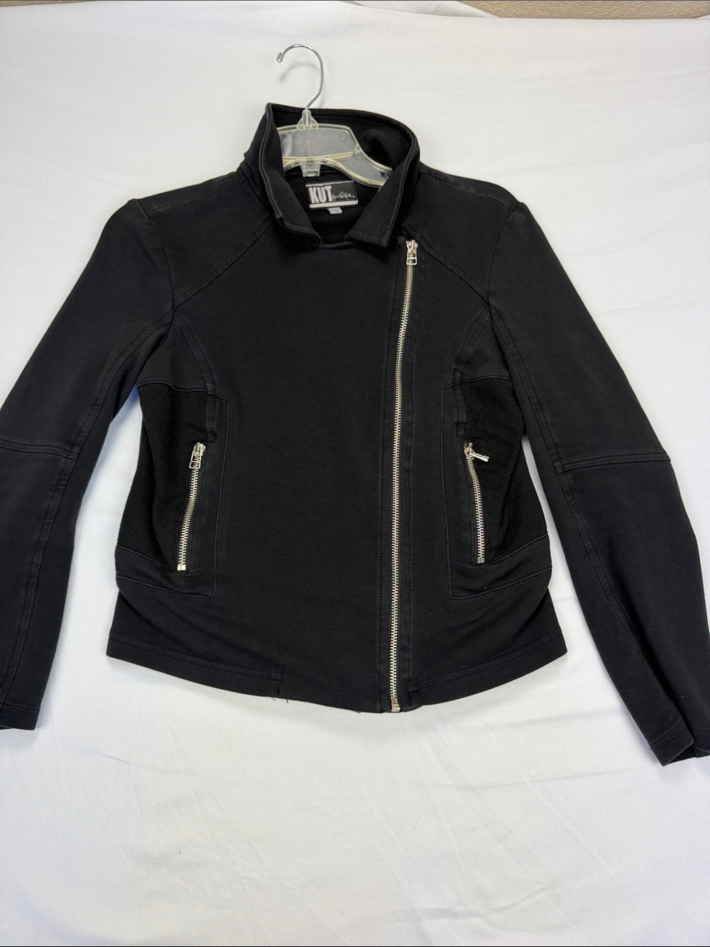 Kut from the Kloth Black Asymmetrical Zip Jacket with Zip Pockets